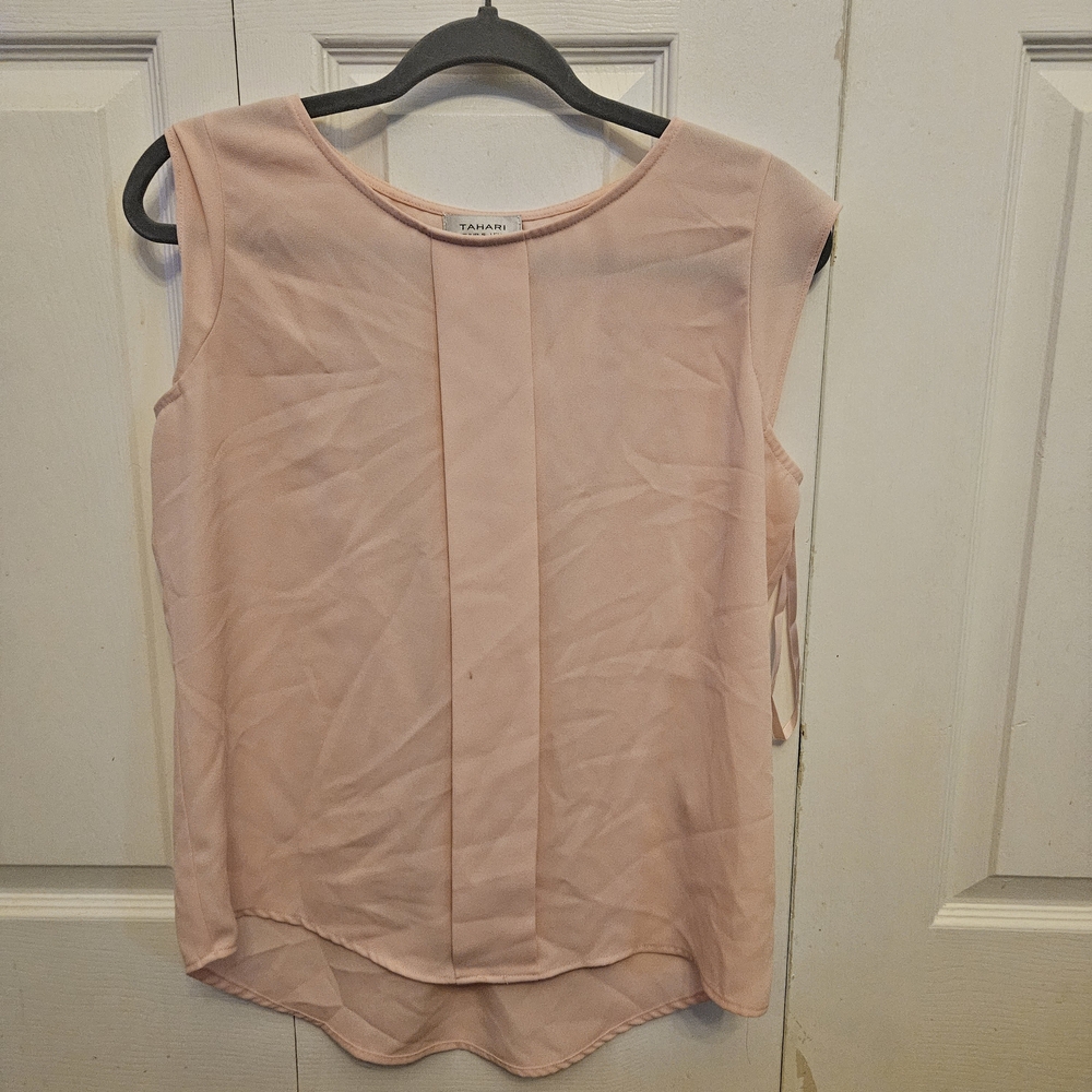 Tahari Pale Blush Sleeveless Pleated Front Blouse